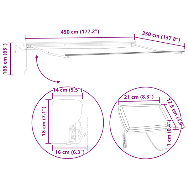 vidaXL Manual Awning Frame with LEDs Cream and White 4.5 x 3.5 m