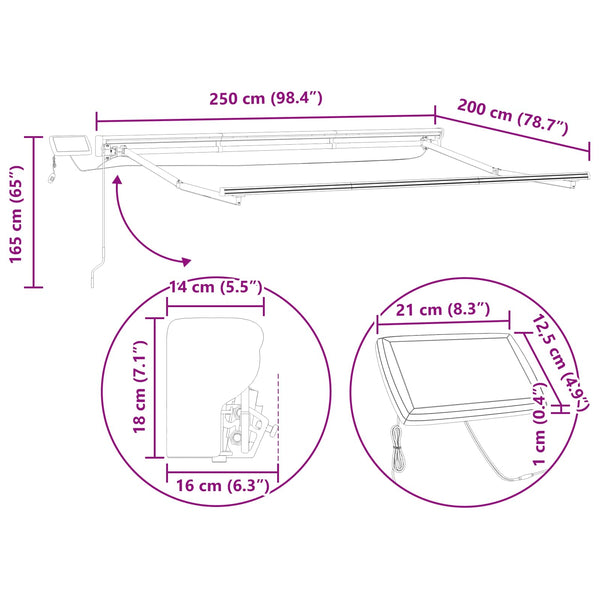 vidaXL Manual Awning Frame with LEDs Brown and Anthracite 2.5 x 2 m