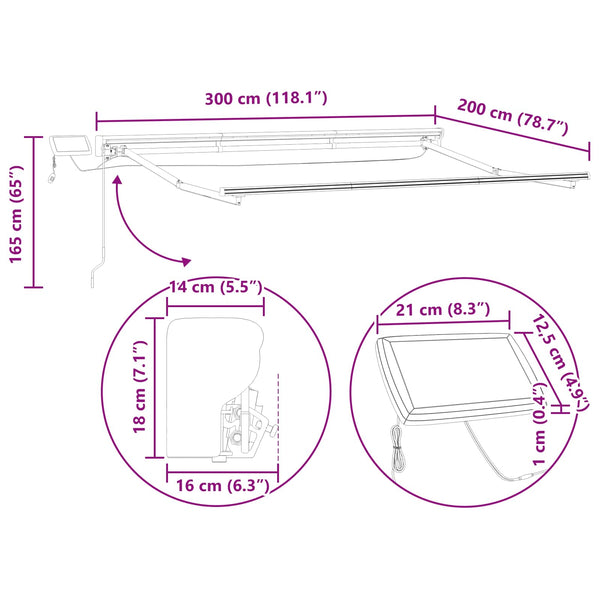 vidaXL Manual Awning Frame with LEDs Beige and Anthracite 3 x 2 m