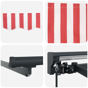 Manuelle LED Markise 5x3m, Rot/Weiß/Anthrazit
