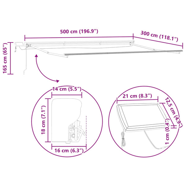 Manuelle LED-Markise 5x3m Beige/Anthrazit