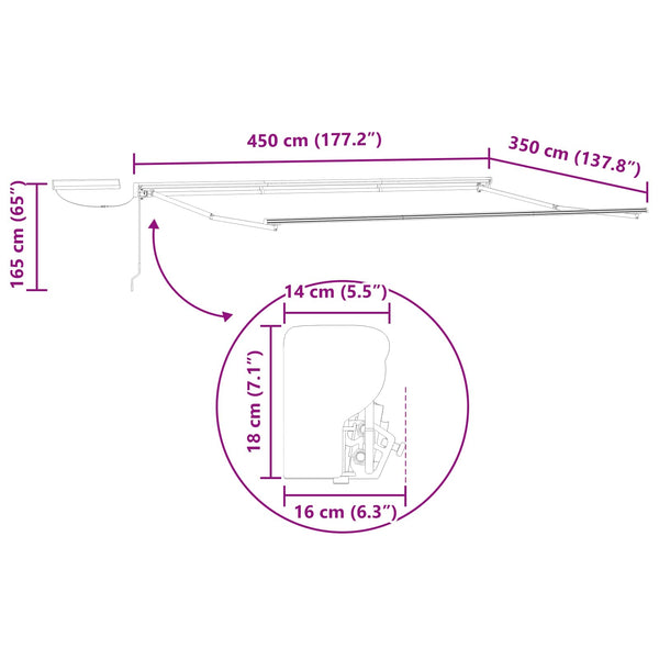 vidaXL Electric Retractable Awning Green, Yellow, White 4.5 x 3.5 m