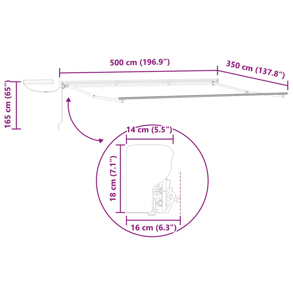 vidaXL Electric Retractable Awning Burgundy and White 5 x 3.5 m