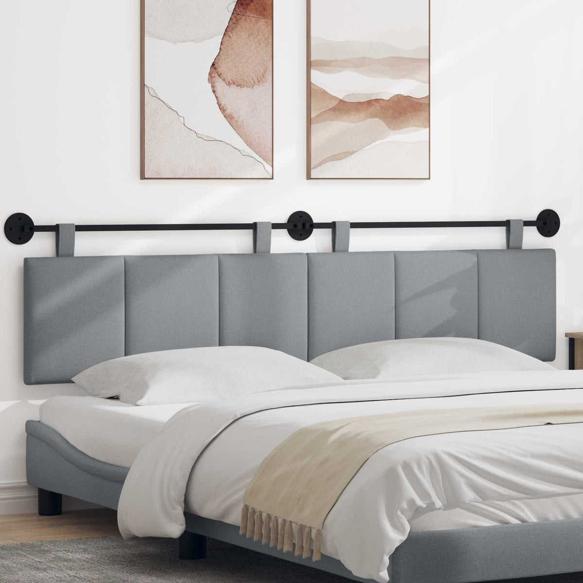 vidaXL Hanging Headboard Light Gray Fabric