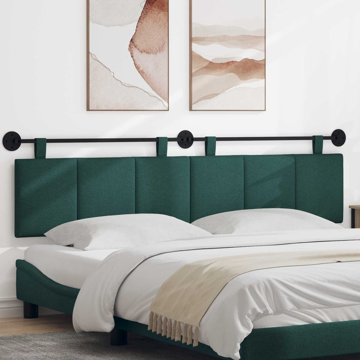 vidaXL Hanging Headboard Dark Green Fabric
