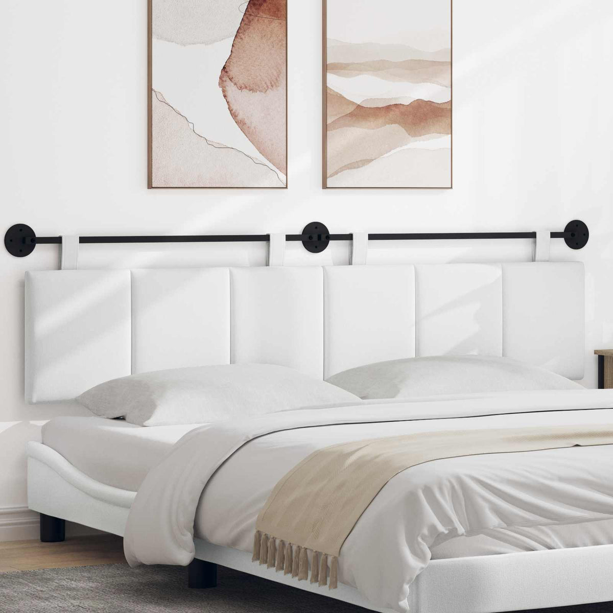 vidaXL Hanging Headboard White Fabric