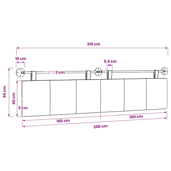 vidaXL Hanging Headboard White Fabric