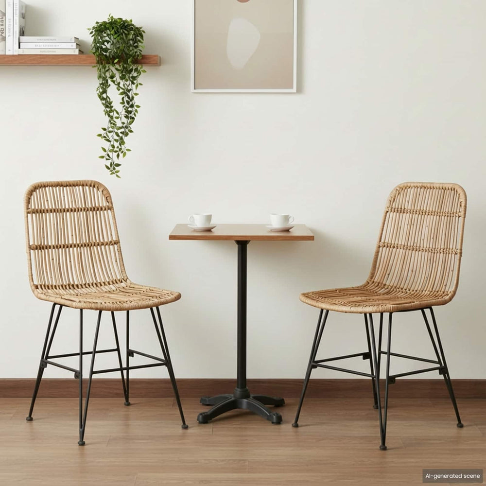 vidaXL Dining Chair 2 pcs Natural 41 x 55 x 85 cm Rattan and Steel