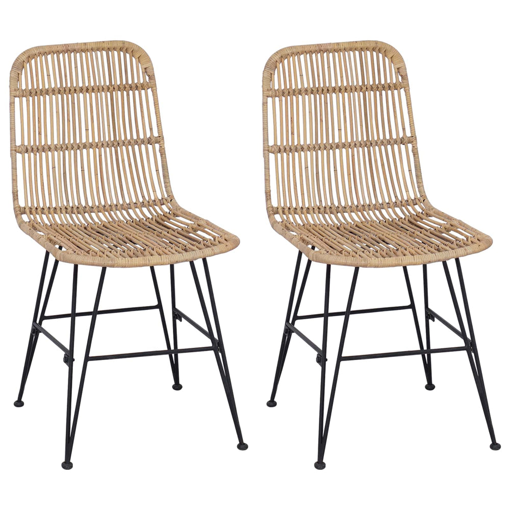 vidaXL Dining Chair 2 pcs Natural 41 x 55 x 85 cm Rattan and Steel