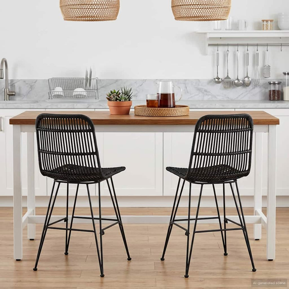 vidaXL Dining Chair 2 pcs Black 41 x 55 x 85 cm Rattan and Steel