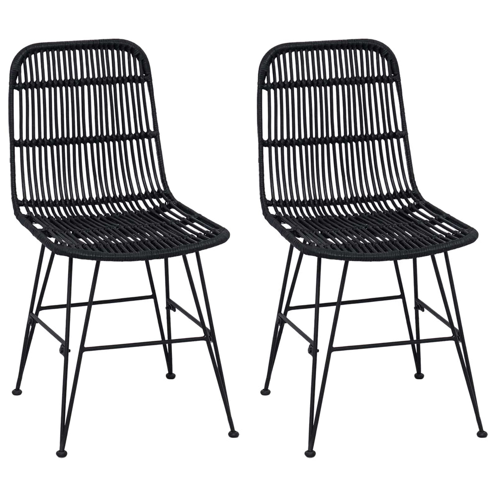 vidaXL Dining Chair 2 pcs Black 41 x 55 x 85 cm Rattan and Steel