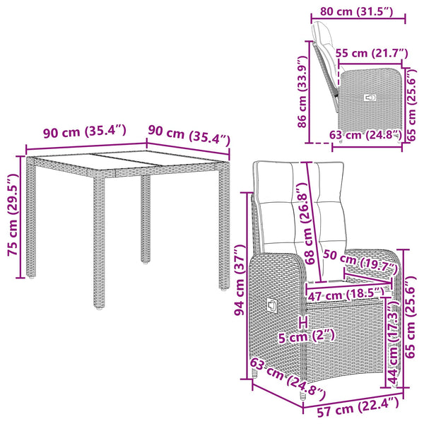 3-teiliges Outdoor-Esstisch-Set