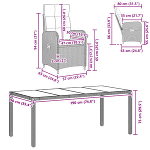 Outdoor Esstisch Set, 7-teilig, PE-Rattan