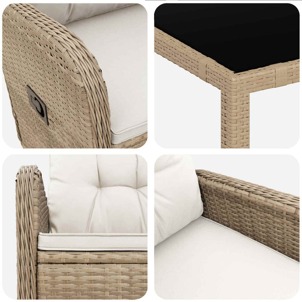 Outdoor Tisch Set mit Kissen, Beige/Cremeweiß, 7-teilig