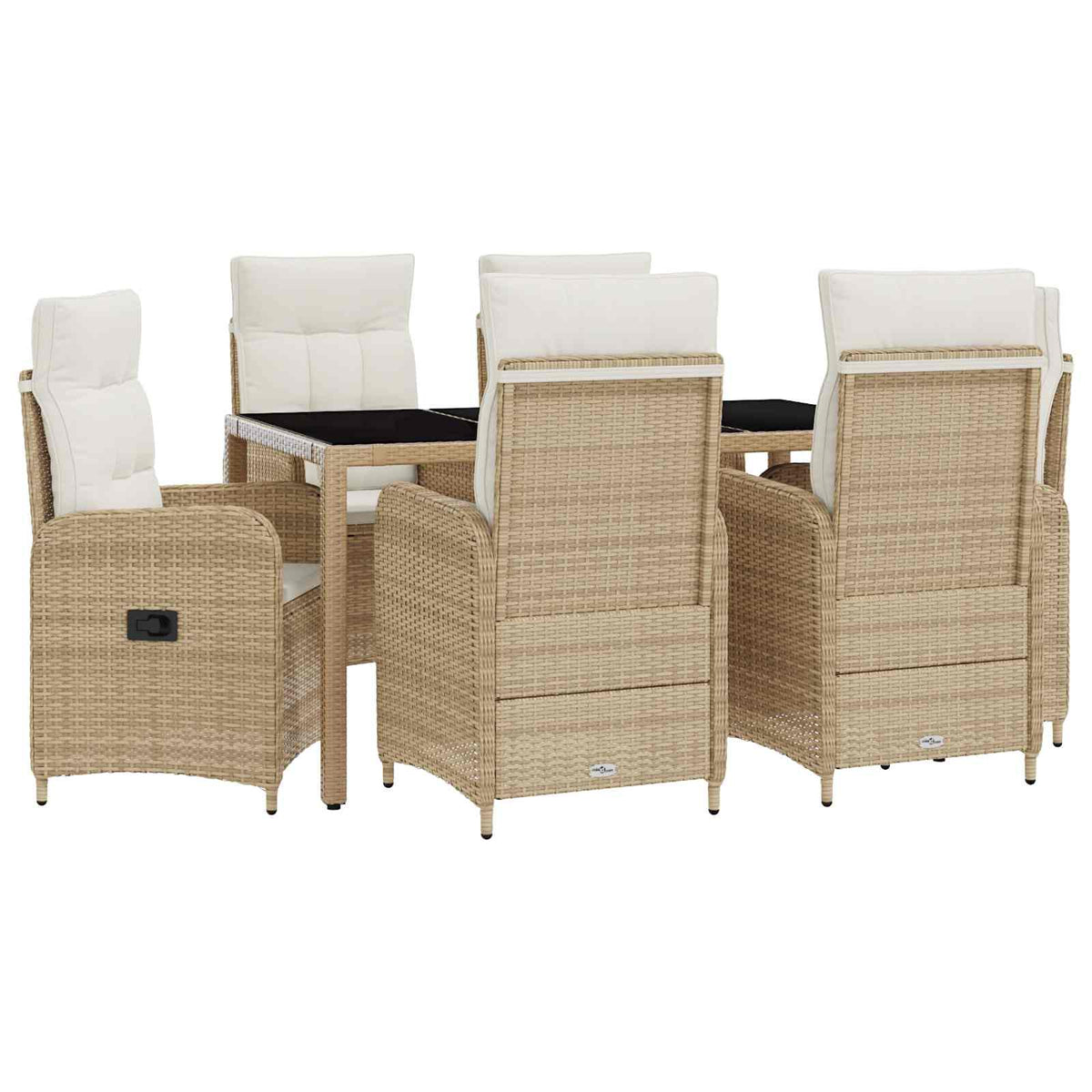 Outdoor Tisch Set mit Kissen, Beige/Cremeweiß, 7-teilig
