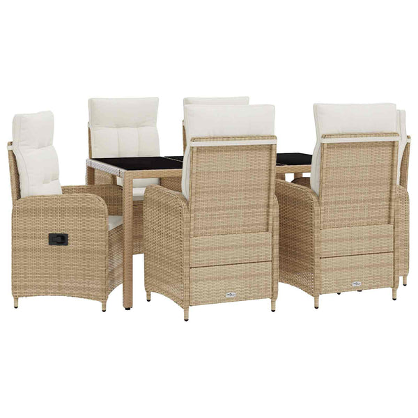 Outdoor Tisch Set mit Kissen, Beige/Cremeweiß, 7-teilig
