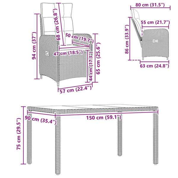 Outdoor Tisch Set mit Kissen, Beige/Cremeweiß, 7-teilig