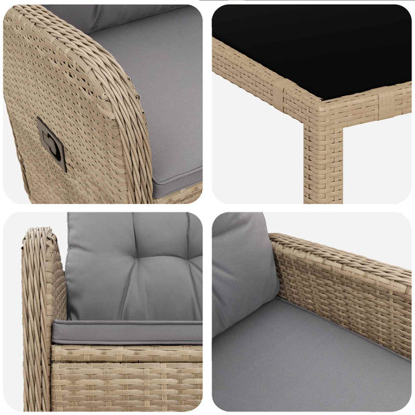 Outdoor Esstisch Set mit Kissen, 7-teilig