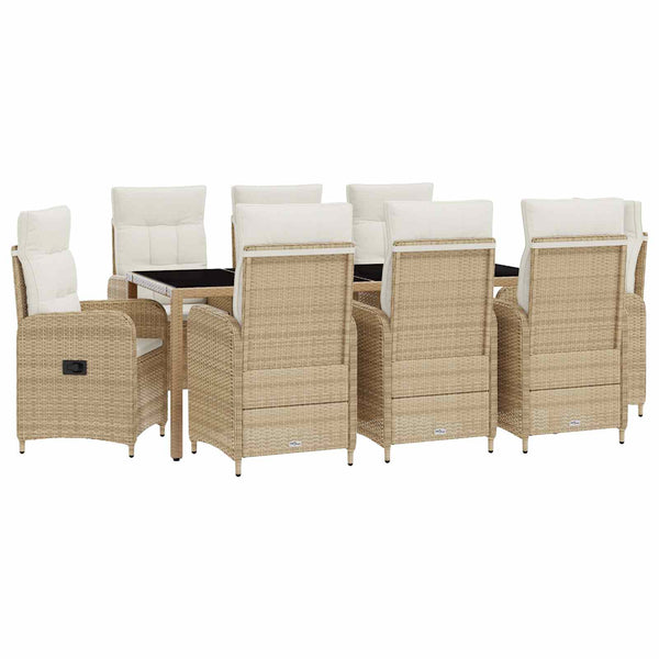 9-teiliges Outdoor-Esstisch-Set mit Kissen