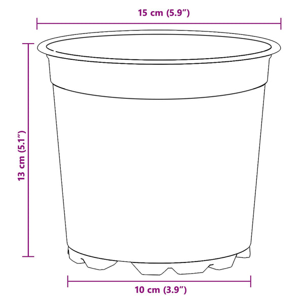 vidaXL Flower Pot 100 pcs Black Ø 15 x 13 cm Plastic