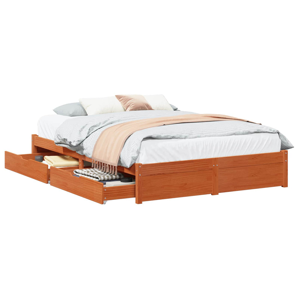 vidaXL Bed Frame with Wheel Wax Brown 140 x 200 cm Solid Pine Wood