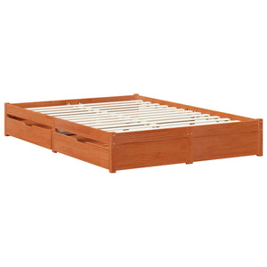 vidaXL Bed Frame with Wheel Wax Brown 140 x 200 cm Solid Pine Wood