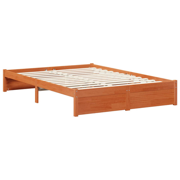 vidaXL Bed Frame with Wheel Wax Brown 140 x 200 cm Solid Pine Wood