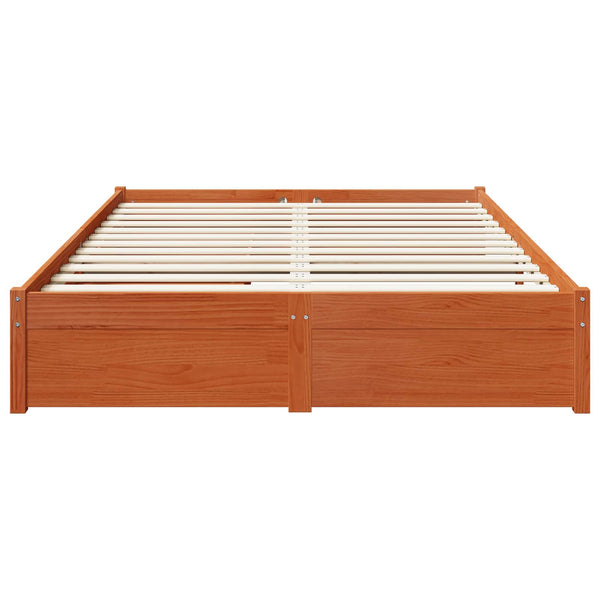 vidaXL Bed Frame with Wheel Wax Brown 140 x 200 cm Solid Pine Wood