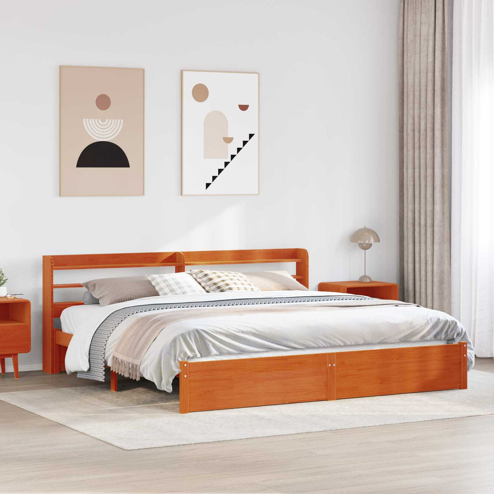 vidaXL Bed Frame with Headboard 2 pcs Waxed Brown Solid Pine Wood