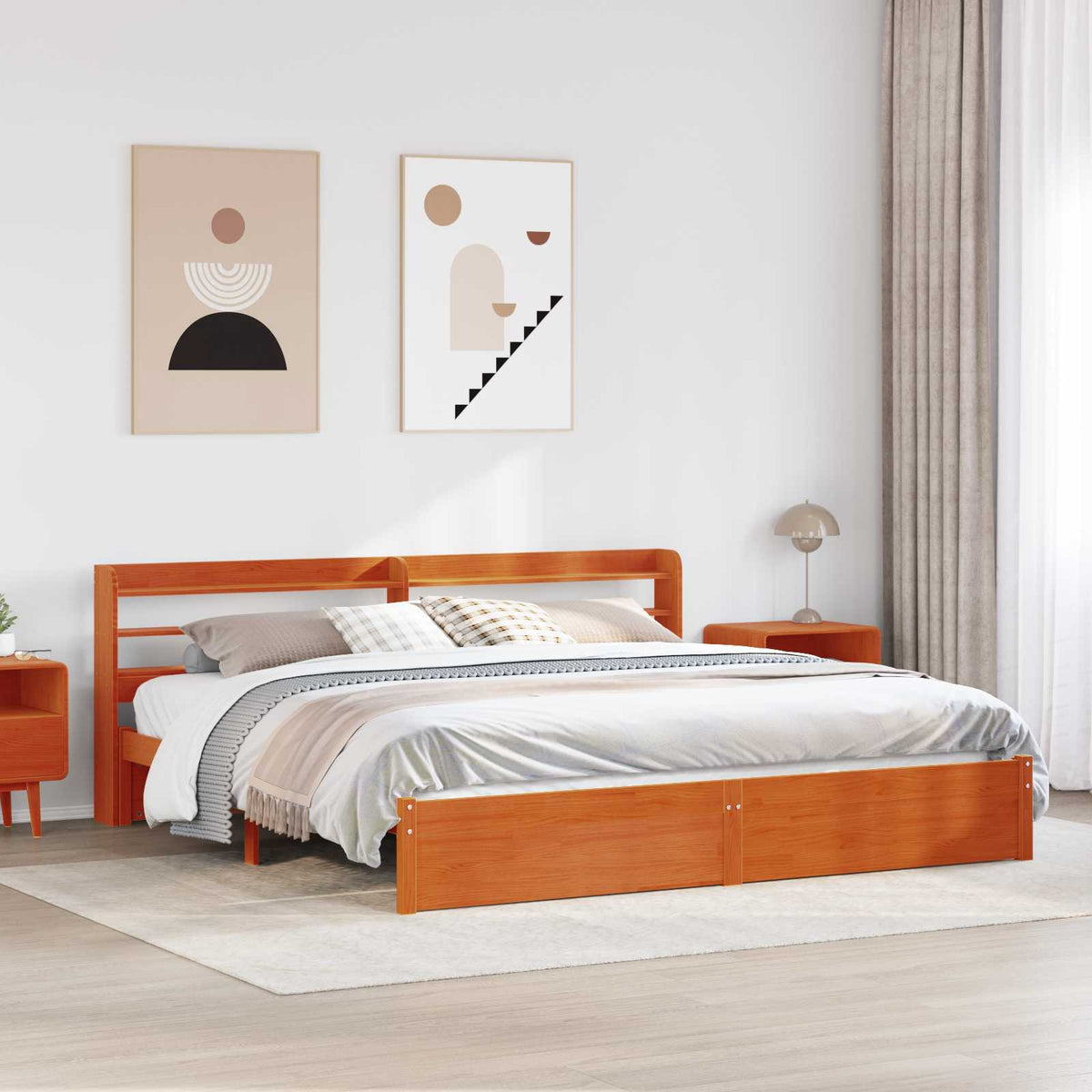 vidaXL Bed Frame with Headboard 2 pcs Waxed Brown Solid Pine Wood