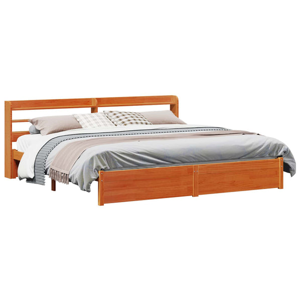 vidaXL Bed Frame with Headboard 2 pcs Waxed Brown Solid Pine Wood