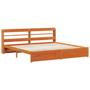 vidaXL Bed Frame with Headboard 2 pcs Waxed Brown Solid Pine Wood