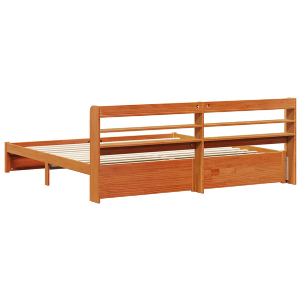vidaXL Bed Frame with Headboard 2 pcs Waxed Brown Solid Pine Wood