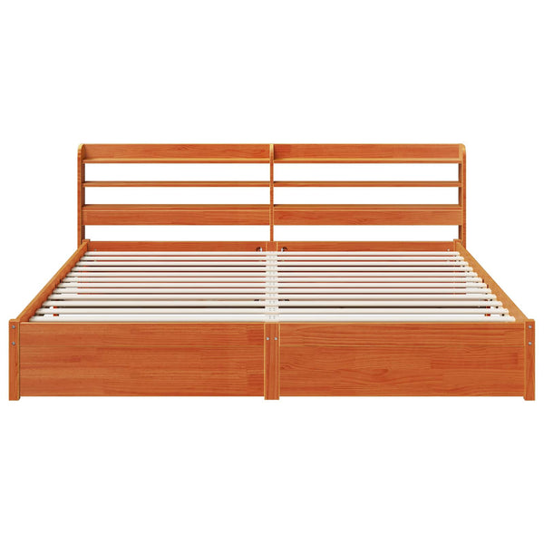 vidaXL Bed Frame with Headboard 2 pcs Waxed Brown Solid Pine Wood