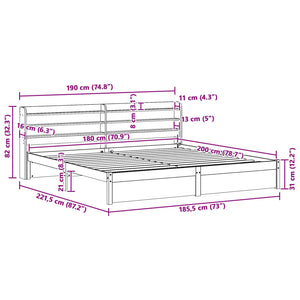 vidaXL Bed Frame with Headboard 2 pcs Waxed Brown Solid Pine Wood