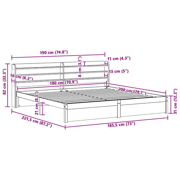 vidaXL Bed Frame with Headboard 2 pcs Waxed Brown Solid Pine Wood