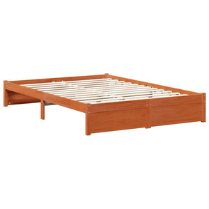 vidaXL Bed Frame with Wheel Waxed Brown 150 x 200 cm Solid Pine Wood