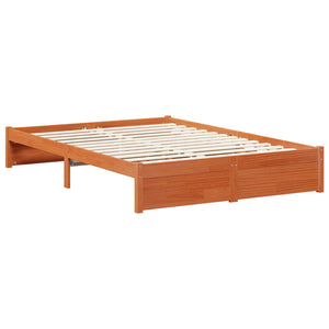 vidaXL Bed Frame with Wheel Waxed Brown 150 x 200 cm Solid Pine Wood