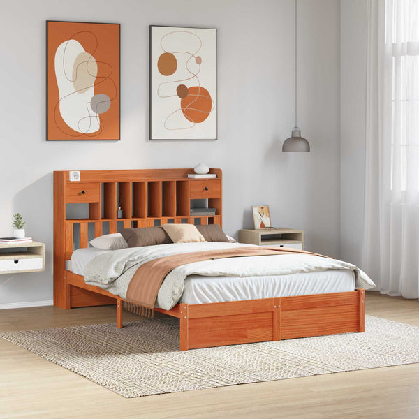 vidaXL Bookcase Bed Frame with Headboard Waxed Brown 200 x 160 cm