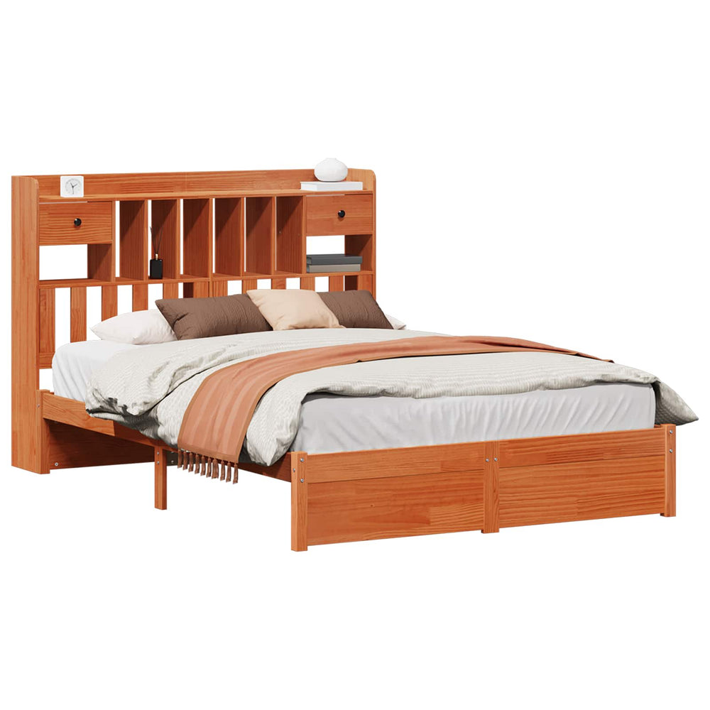 vidaXL Bookcase Bed Frame with Headboard Waxed Brown 200 x 160 cm