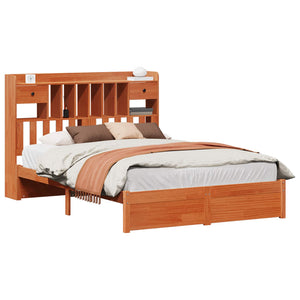 vidaXL Bookcase Bed Frame with Headboard Waxed Brown 200 x 160 cm