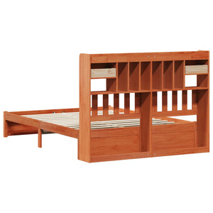 vidaXL Bookcase Bed Frame with Headboard Waxed Brown 200 x 160 cm
