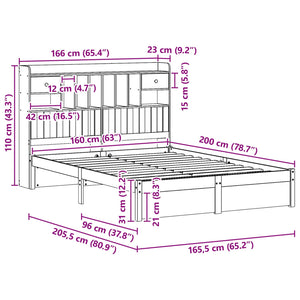 vidaXL Bookcase Bed Frame with Headboard Waxed Brown 200 x 160 cm