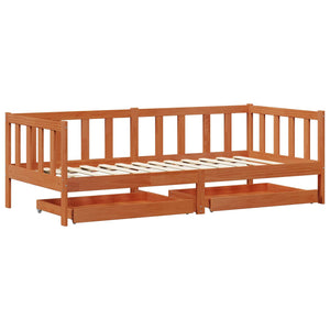 vidaXL Day Bed with Headboard 3 pcs Waxed Brown Solid Pine Wood