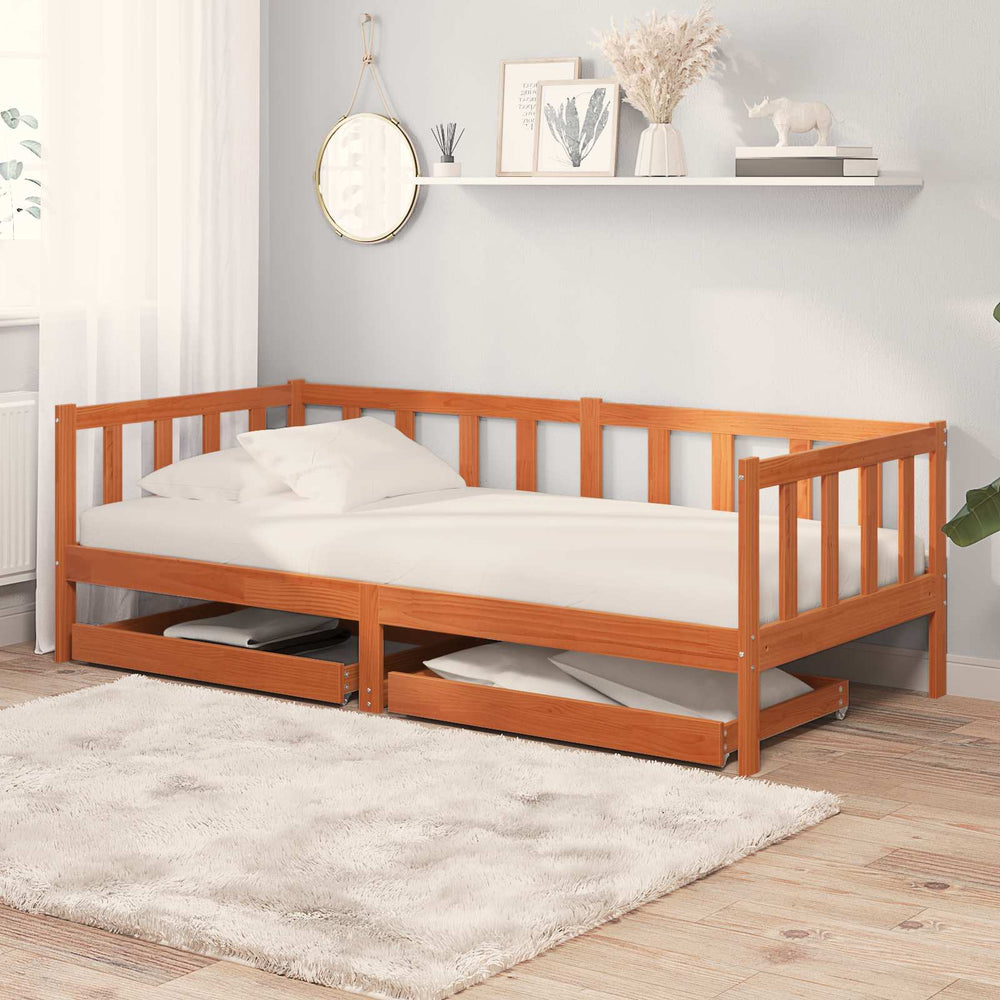 vidaXL Day Bed with Headboard 3 pcs Waxed Brown Solid Pine Wood