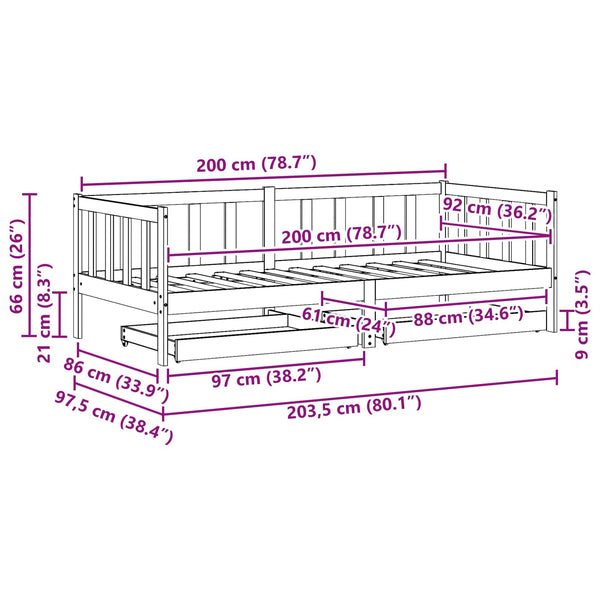 vidaXL Day Bed with Headboard 3 pcs Waxed Brown Solid Pine Wood