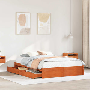 vidaXL Bed Frame with Drawers 3 pcs Waxed Brown Solid Pine Wood