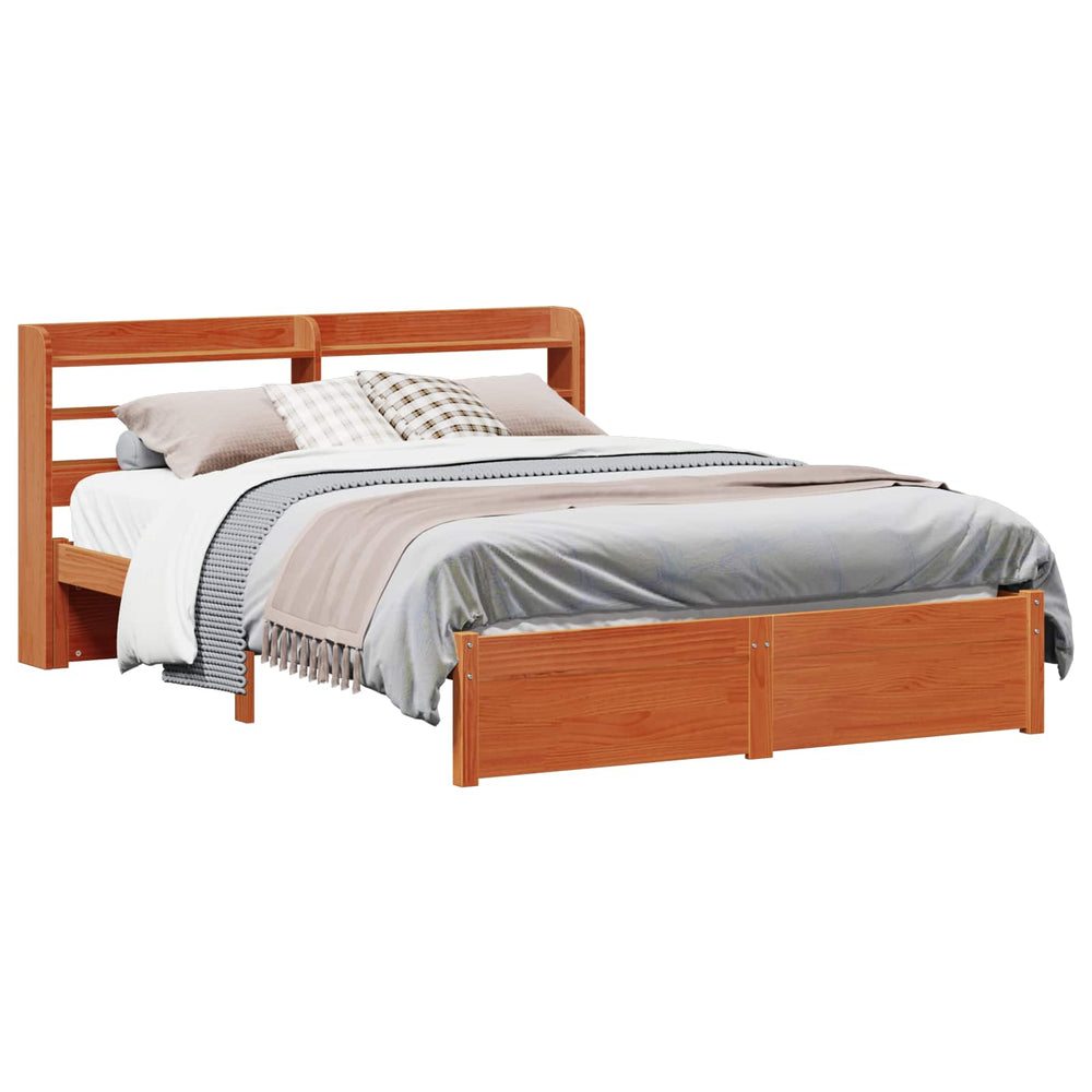 vidaXL Bed Frame Waxed Brown 150 x 200 cm Solid Pine Wood