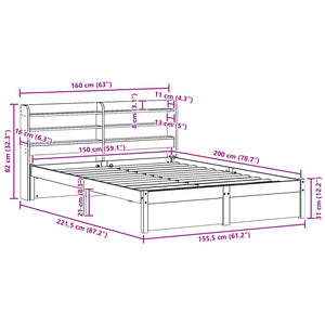 vidaXL Bed Frame Waxed Brown 150 x 200 cm Solid Pine Wood