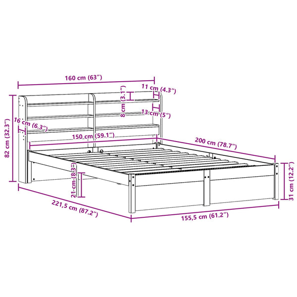 vidaXL Bed Frame Waxed Brown 150 x 200 cm Solid Pine Wood